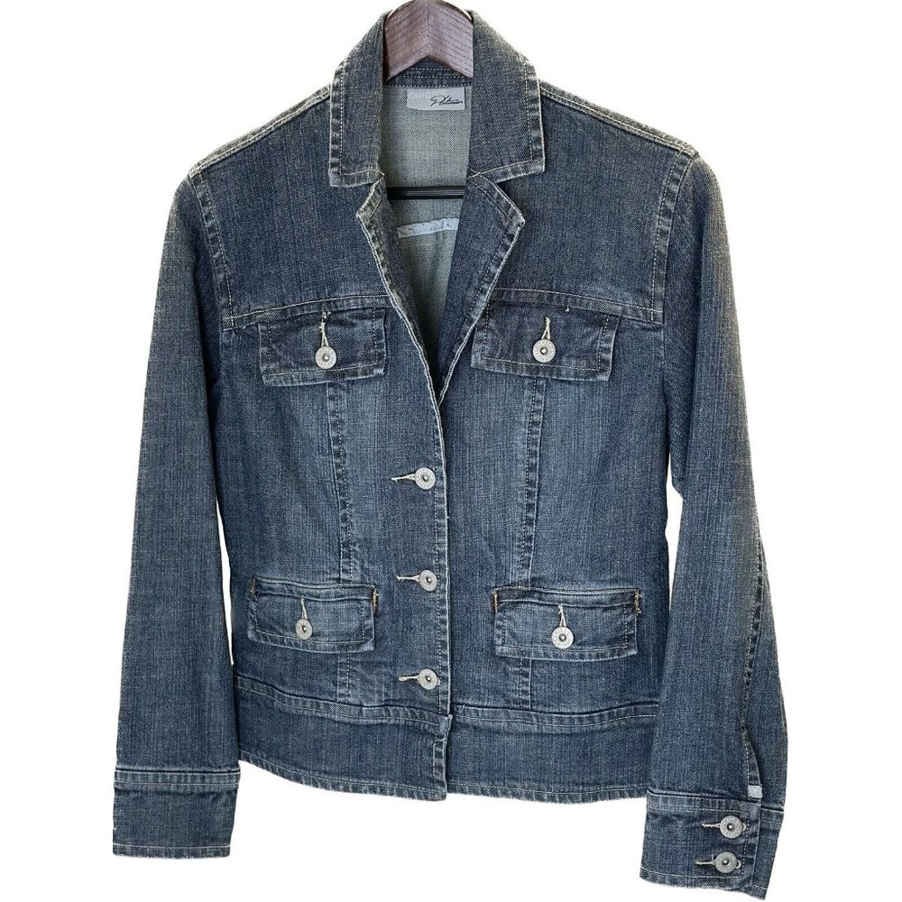 Chicos Platinum Stretch‎ Denim Jean Jacket Size Small (0) 4 Pocket, 3 Button